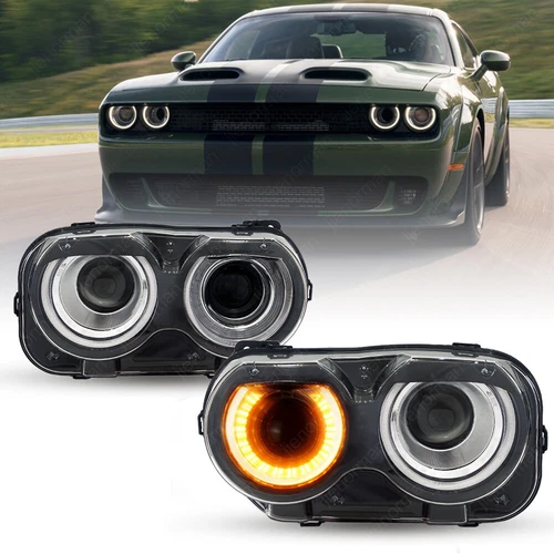 Pair LED Headlights Halogen Head lamps Projector for 2015-2023 Dodge Challenger — Perfect Fit Auto Parts